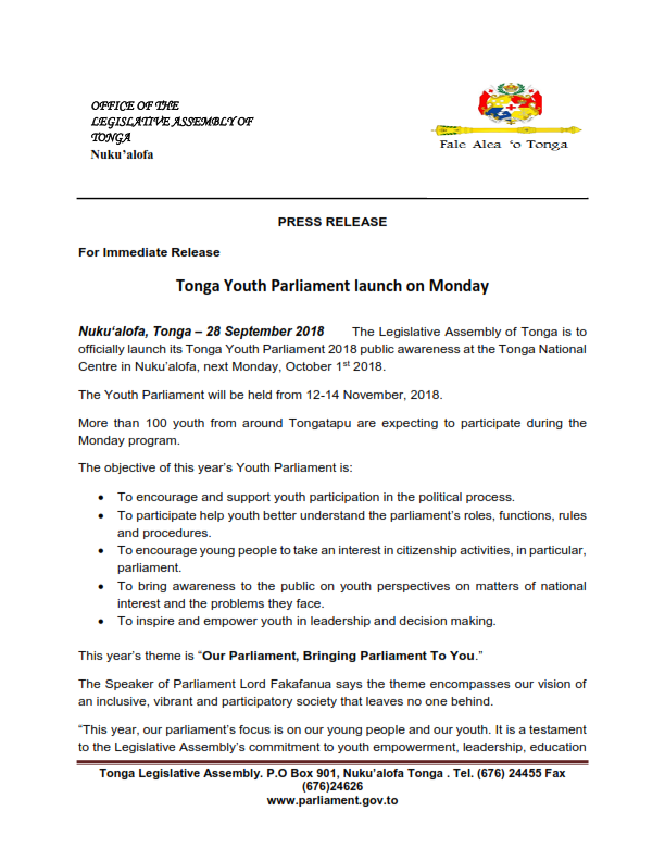PRESS RELEASE for Youth Parliament 2809018 FINAL 001